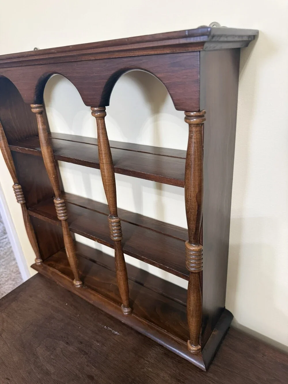 Vintage Cornwall  Wooden Wall Curio Shelf 3 Tiered Tea Cup Display Trinket  MCM